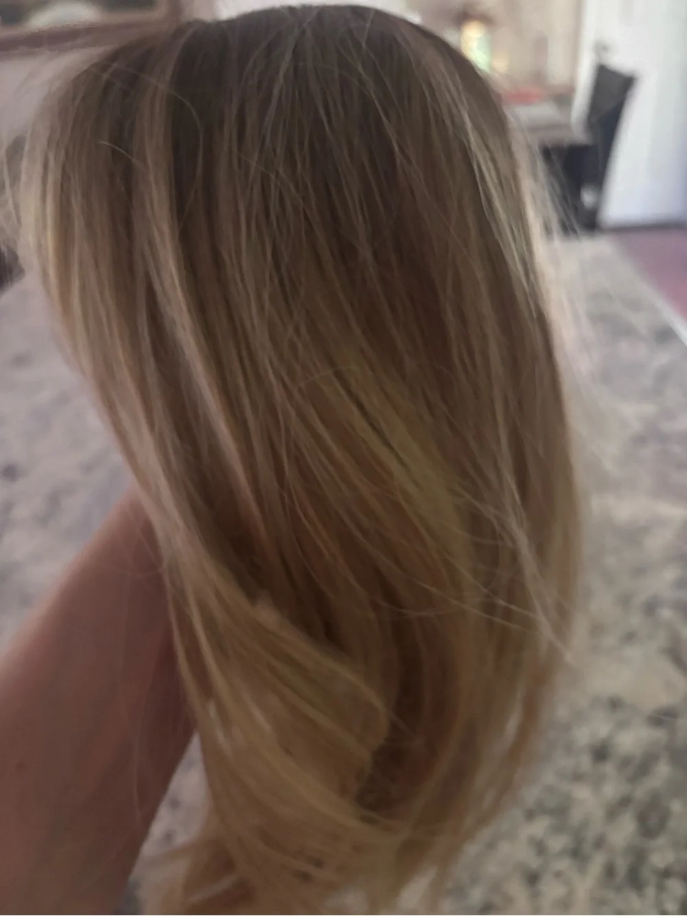Title: Blonde Bob Wig Dark Roots Side Bangs Gently Worn